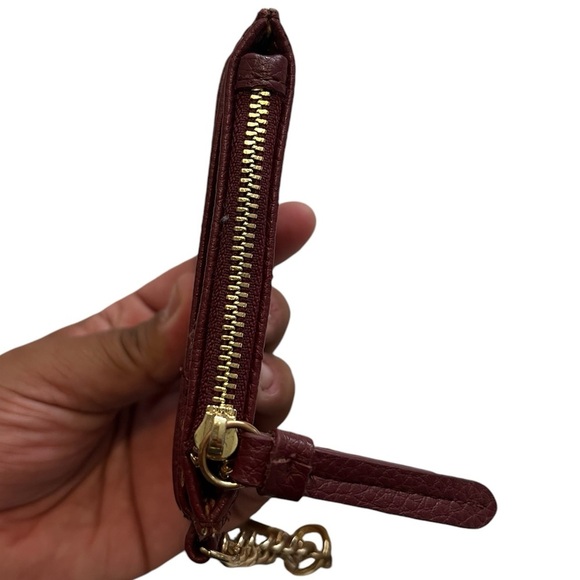 Steve Madden Cute Burgundy Keychain Zipper Card Wallet with Gold Accents - Picture 3 of 3